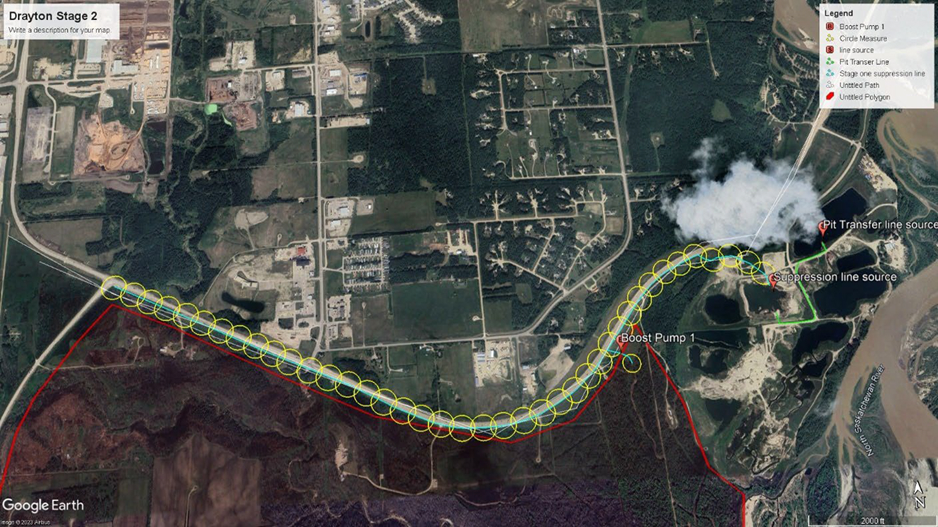 Satellite map showing Drayton Stage 2 pipeline route